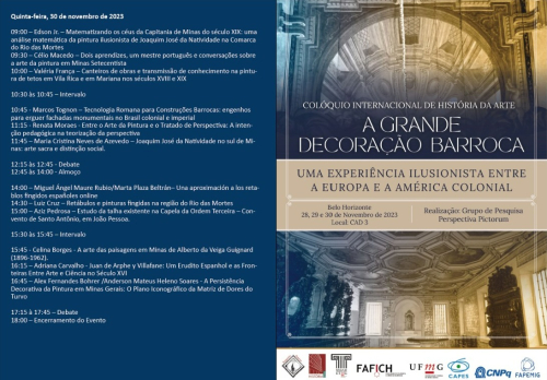 Congreso Internacional de Hª del Arte. La gran decoración barroca. Belo Horizonte. 28, 29 y 30  de Novembre de 2023. Programación.