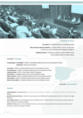 IV Congresso Ibero Americano deInvestigações em Conservação e Restauro.Práticas Sustentáveisno Património.belas-artes ulisboa.12 a 18 outubro 2022, Lisboa